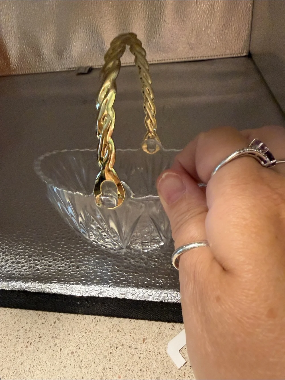 Vintage Mikasa Crystal Mini Basket Candy Dish